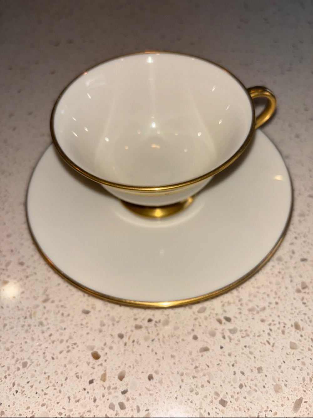 Elegant White and Gold Porcelain Teacup with Saucer